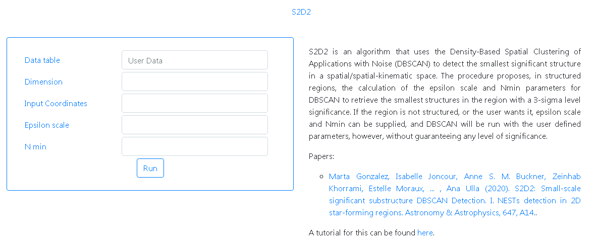 image of S2D2 input parameters